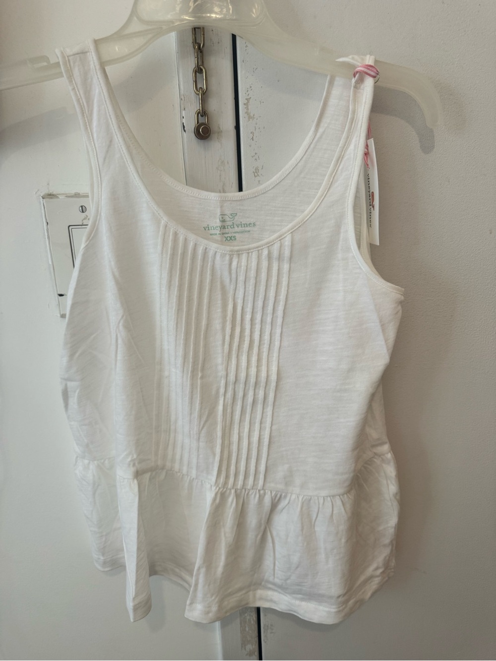Vineyard Vines Pleated Scoop Peplin Knit White Top